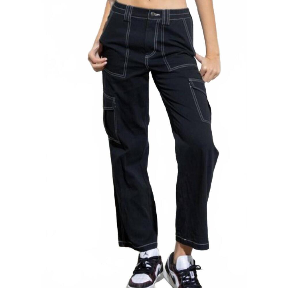 NEW PAPERMOON noire straight leg cargo pants in black